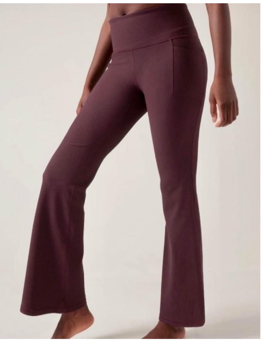 Athleta Salutation Stash Rib Flare Leggings Eggplant Purple Lp Large Petite